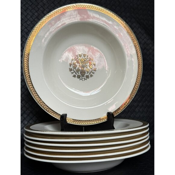 Vintage Taylor Smith Taylor 7 Salad  Bowls 22 Karat Embossed Gold Heirloom - Picture 1 of 11